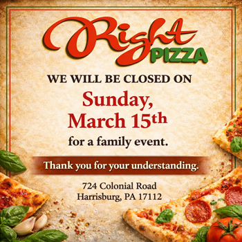 Closed Sunday, March 15, 2026