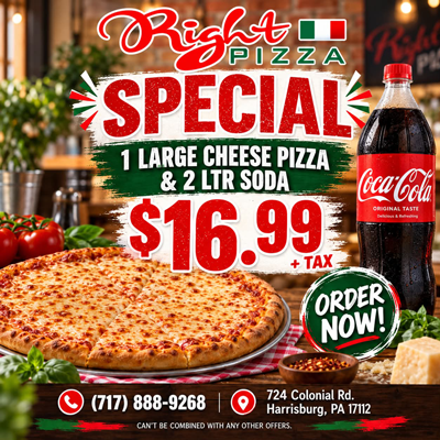Cheese pizza and soda special